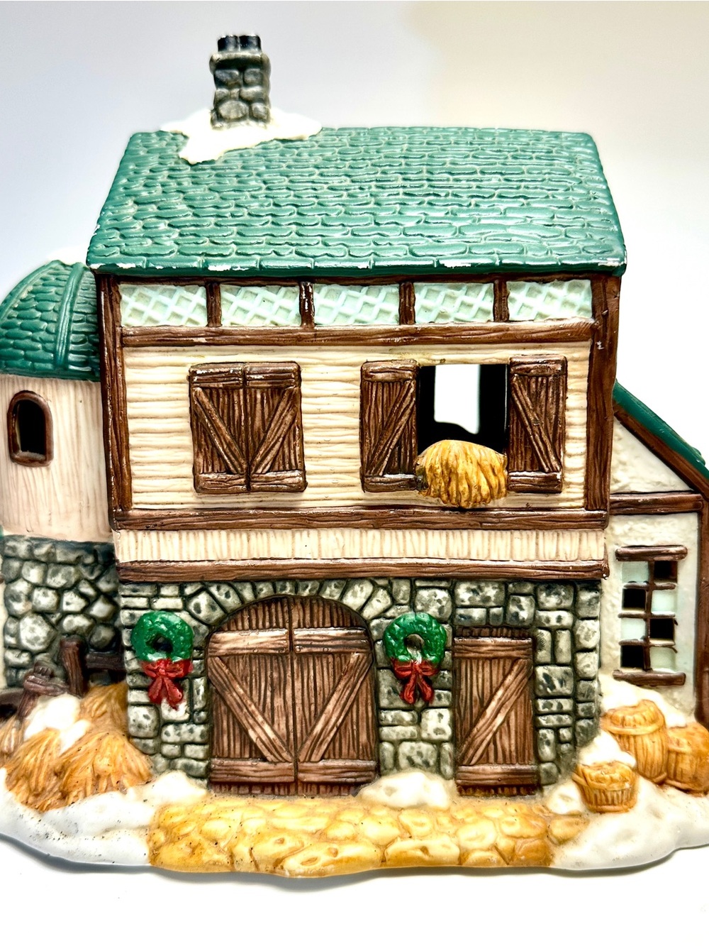 Christmas Colonial Village Porcelain Barn and Silo Decorative Accent